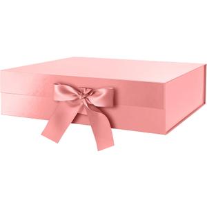 GREEN BEAN Large Gift Box with Lid for Presents 13x9.7x3.4 Inches, Gift Box Rose Gold Magnetic with Ribbon, Bridesmaid Proposal Box Luxury (Glossy Rose Gold)