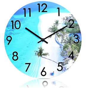 16 Inch Large Outdoor Clock Waterproof - Beach Coastal Style Nautical Ocean Decorative Glass Wall Clocks for Patio Pool Living Room Home Decor, Blue