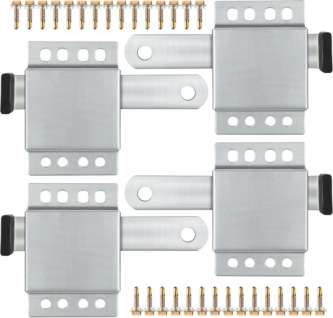 4 Pack Garage Door Side Lock with Self Tapping Screws, Heavy Duty Inside Deadlock Dual Side Lock Part, Galvanized Steel, for Door Security Slide Latch Assembly Replacement, Black PVC Handle Cover