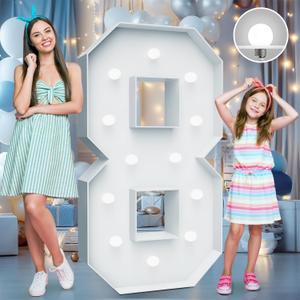 4FT Marquee Light Up Numbers - Cool White Light Up Numbers 8 with Fixed Water Bag, Party Decoration Large Marquee Light Up Numbers can Be Used for Wedding Decoration, Birthday Party Decoration