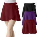 3 Pack Women's Ballet Wrap Skirts Ladies Sheer Chiffon Dance Skirt with Adjustable Waistband for Adult Gymnastics, Large