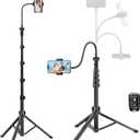 Phone Tripod Stand, 85" Tall Cellphone Tripod for iPhone with Gooseneck Remote, Flexible Portable Phone Stand for Recording, Compatible with iPhone 14 13 12 pro Android Camera (Black)