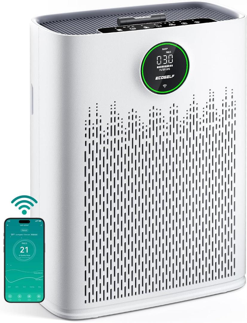 Smart Air Purifier for Home Large Rooms, with WiFi Control, Covers Up to 2400 Ft, Smart Mode, AQI Display, 22dB Sleep Mode & Aromatherapy with 2X-Power Filtration, HAP603WF, Bright White
