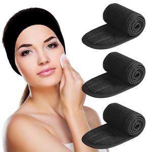 Denfany Spa Headband - Deluxe Face Wash Headband, Comfortable, Adjustable and Machine-Washable, Ideal for Showering, Makeup and Exercise (Black 3 Pack)