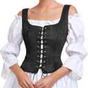 Century Star Renaissance Corset Costume Women Pirate Medieval Viking Floral Top Ren Faire Vest Victorian Plus Size Bodice (Large, Black)