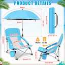 Lineshading 1 Pack Low Beach Chair with Umbrella for Adult, Lightweight Backpacking Folding Recliner Chairs with Carry Bag for Summer Beaches Tent Camping Picnics Barbecues Travel Outdoor (Blue)