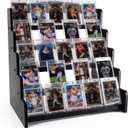 5-Tier Bamboo Trading Card Display Case, 35 pt Baseball Card Collection Stand, Sports Card Storage Holder,Card Game Collection (Black)
