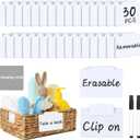 33PCS Basket Labels Clip On, 30 Labels for Storage Bins Removable with 2 Chalk Markers & 1 Wipe, Kitchen Pantry Labels, Plastic Storage Bin Label, Label Holder, Basket Tags, Bin Clips (White)