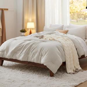 Bedsure Queen Comforter Set, Prewashed Bedding Beige