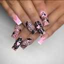 3 x Halloween Press on Nails Long Coffin Fake Nails with Ghost Designs False Nails Artificial Acrylic Full Cover Halloween Glue on Nails Square Shape False Nails for Women Girls Halloween Manicure Tips