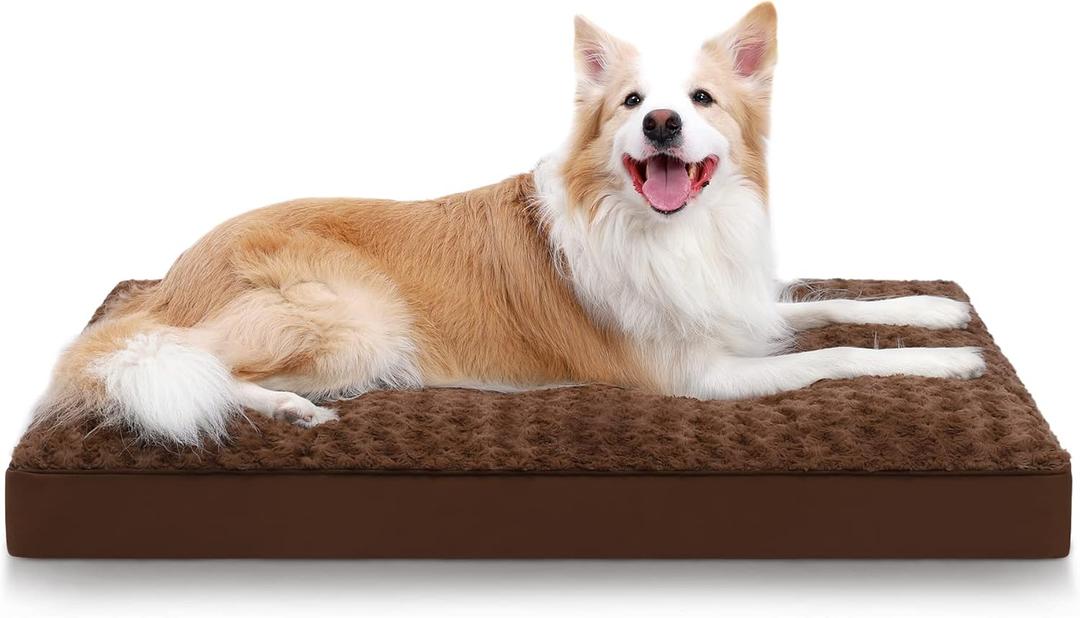 Dog Crate Bed Waterproof for Large Dogs - Rose Velvet Soft Fluffy Washable With Removable Cover & Anti-Slip Bottom, 35 x 22 Inch, Brown