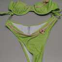 Cute Green Dot Print Bikini Set Women Sexy Halter Push Up Underwire Thong Swimwear Summer Bathing Suit, Medium