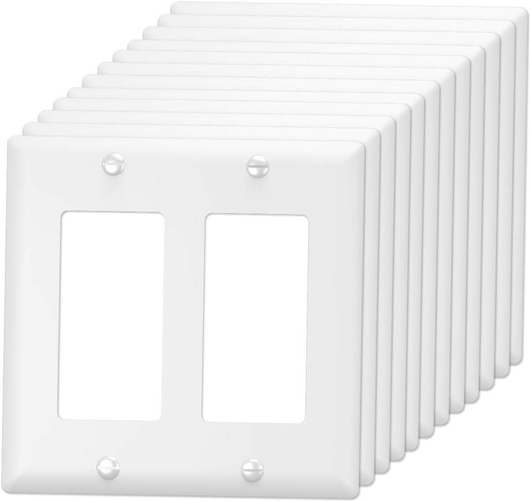 TOPELER 2-Gang Switch Outlet Electrical Cover Plate, Unbreakable Thermoplastic Faceplate Cover for Light Switch, Dimmer, GFCI, Receptacle, 4.5 x 4.53 inches, Glossy White, 12 Pack
