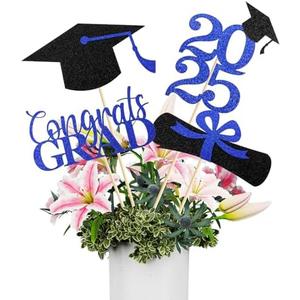 Pack of 2, Mljsh Graduation Decorations 2025, 16 PCS Black Blue Graduation Centerpieces for Tables, Double-Sided Table Toppers Centerpieces, Class of 2025 Grad Party Decorations 2025