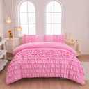 MWMWMW 5 Pcs Pink Comforter Set Queen, Girls Bed in a Bag, Girls Queen Bedding Set, Pink Ruffle Bedding Set for Grils Kids with 1 Fitted Sheets, 1 Flat Sheet, 1 Comforter, 2 Pillowcases