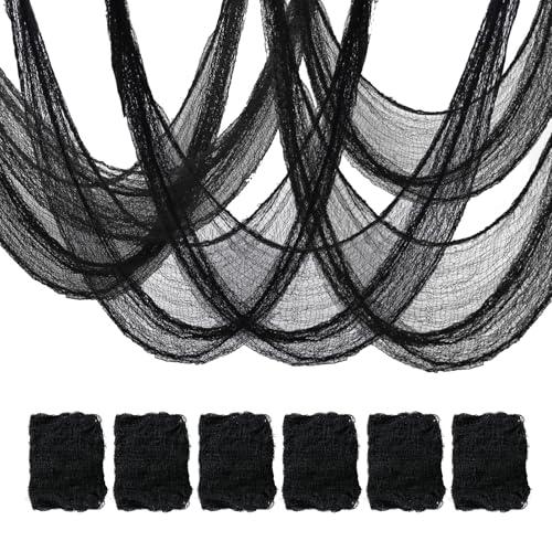 Mcupper 6 Pack Black Halloween Creepy Cloth (30 x 72 Inch), Halloween Gauze, Creepy Gauze for House, Outdoor, Yard and Halloween Decoration Indoor