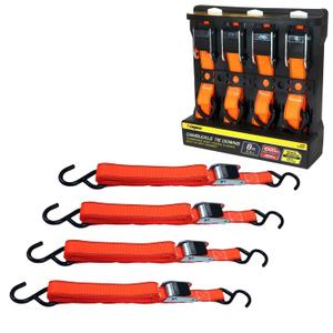 Cargoloc Premium Ratchet Tie Downs - 4 Pk - 8 Ft - 500 Lbs Load Cap - 1,500 Lbs Break Strength - Cargo Straps for Moving Appliances, Lawn Equipment, Motorcycles