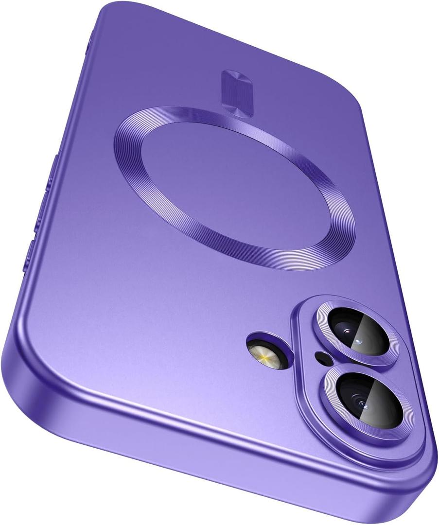 Magnetic for iPhone 17 Case [Compatible with MagSafe][Built-in Camera Lens Protector] Slim Thin Soft Silicone Bumper Shockproof Metallic Luster Phone Case (Purple)