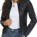 Fahsyee Black Faux Leather Jackets for Women Motorcycle PU Moto Biker Outwear Coat (Medium)