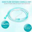 10 Pack High-Flow Ultra Soft Nasal Oxygen Cannula, Green Tubing and Each Individual Packing with Standard Connection 7 Ft