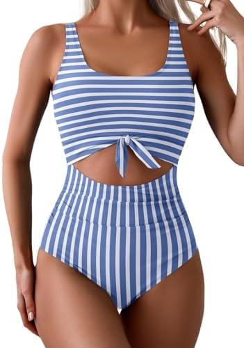 Eomenie Women's One Piece Swimsuit Tummy Control Slimming Bathing Suit Cutout Tie Knot Swimwear, Large