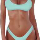 SherryDC Women's Solid Scoop Neck Push Up Padded Brazilian Thong Bikini Swimsuit Bathing Suit Small