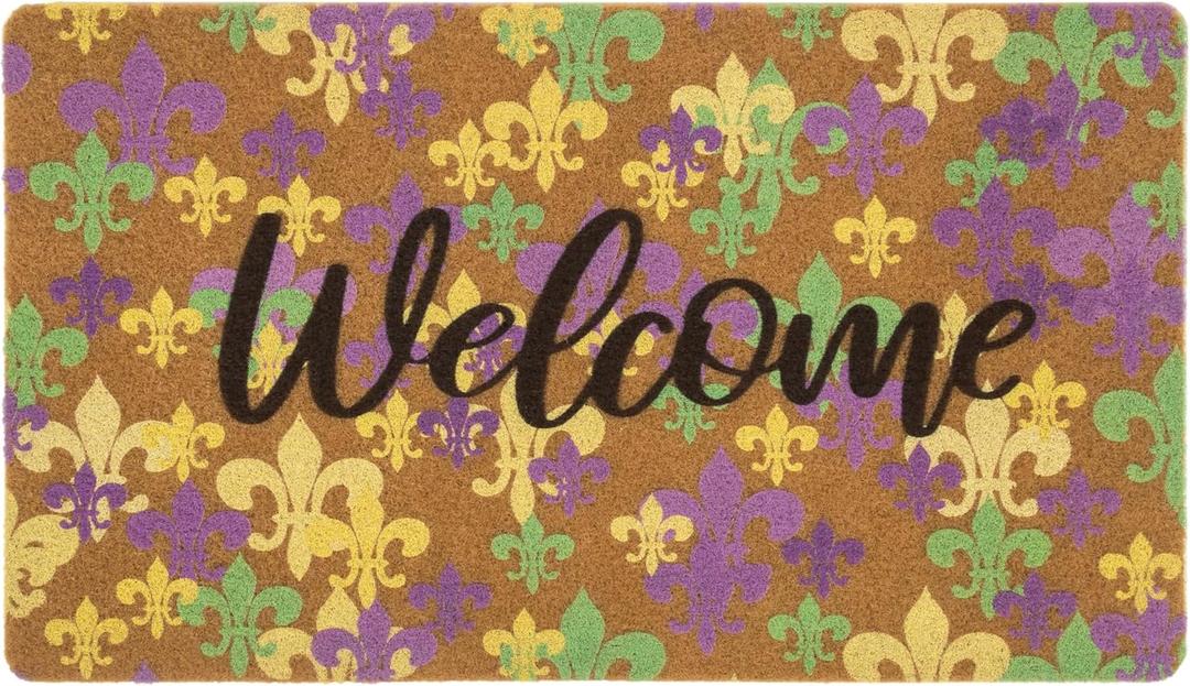 Mardi-Gras Welcome-Doormat for Outdoor-Entrance Non-Slip Front-Door Fleur De Lis Decor Door Mat 17" x 29" (Colorful)
