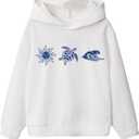 WDIRARA Girl's Graphic Hoodies Long Sleeve Hooded Sweatshirt Casual Pullover Tops (White) Size: 10 years