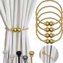 4 Pack Magnetic Curtain Tiebacks Modern Handmade Rope Curtain Tie Backs Decorative Drapes Weave Holdbacks for Home Outdoor Bedroom Office Decorative Curtain, Gold, 15.7"L x 0.98"W