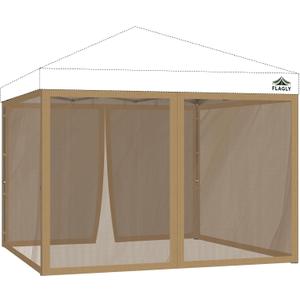 10x10 ft Mosquito Netting for Pop Up Canopy, Universal Bug Screen Tent Enclosure, Outdoor Canopy Mesh Net with Zipper Doors for Camping, Patio, Backyard (Netting Only, Khaki)