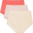 Warner's Women's Blissful Benefits Dig-Free Seamless Brief 3-Pack (Large, Rosewater / Pearled Ivory / Coral)