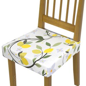 Chair Seat Covers Dining Room Set of 6,Soft Printed Patterned Stretch Non Slip Removable Washable Dining Seat Cover Protector Cover for Home Hotel Banquet Wedding Party (Yellow Lemon Light Blue Flower