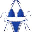 SHENHE Women's 2 Piece Triangle Beach Bikini Sets Color Block Halter Swimsuit Bathing Suit Royal Blue Small