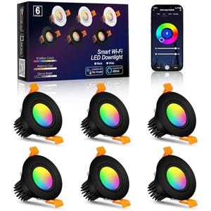 Smart WiFi 2 Inch Black LED Downlight, 5W 120V RGBCW Recessed Light, Dimmable COB 2700K-5000K, Compatible with Alexa/Google, LED Can Lights with Driver, 6 Pack