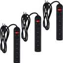 Copkim 3 Pack 6 Outlet Power Strip Surge Protector 4 ft Flat Plug Surge Protector Profile Flat Plug Overload Power Strip Protection for Home Office(Black)