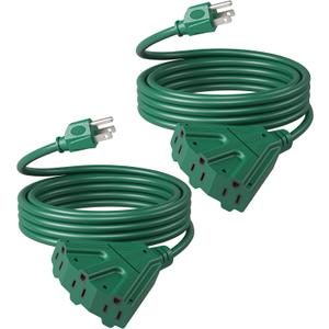 DEWENWILS 10 FT Outdoor Tri-Tap Extension Cord Splitter for Halloween, Weatherproof 16/3 SJTW Power Cable for Holiday Decoration and Outdoor Landscaping String Lights, ETL Listed, Pack of 2, Green