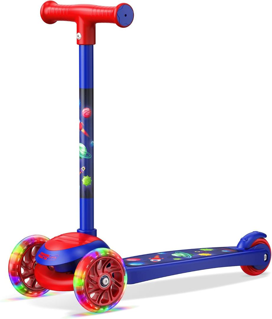 3 Wheel Scooter for Kids, Smooth Light Up LED Front Wheels, Wide Anti Slip Deck, Rear Foot Brake, Easy Lean to Steer Maneuvering, Indoor & Outdoor Ride On Toys for Ages 2 Up,