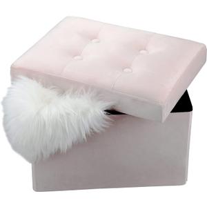 LINMAGCO Small Velvet Ottoman with Storage Rectangle Foot Rest Under Desk Stool for Room Folding Ottoman Furniture with Button turfted-Lightpink 16X12X12IN