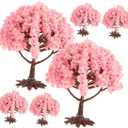 6pcs Miniature Cherry Trees with Base High Simulation Sand Table Model Plants for Mini Landscape Decoration Artificial Light Pink Flower Scenery for Dollhouse Garden
