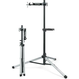 Feedback Sports Sport Mechanic 2.0 Bike Repair Stand With Tool Tray | Strong, lightweight aluminum/steel hybrid frame with spinner knob clamp for stable support; Compact Tool Tray included.
