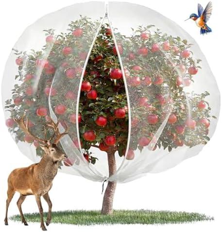 12 x12 ft Large Fruit Tree Netting for Squirrels and Birds with Zipper, Fruit Tree Covers to Protect Fruit from for Fruit Trees (White)