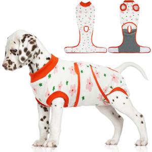 FUAMEY Recovery Suit for Dogs After Surgery,Soft Breathable Dog Bodysuit E-Collar & Cone Alternative Surgical Suit,Male Female Dog Neuter Spay Suits Anti Licking Wounds Onesie Red Flower S (S(Back:11.4-13.4in,WT:7-15lbs))