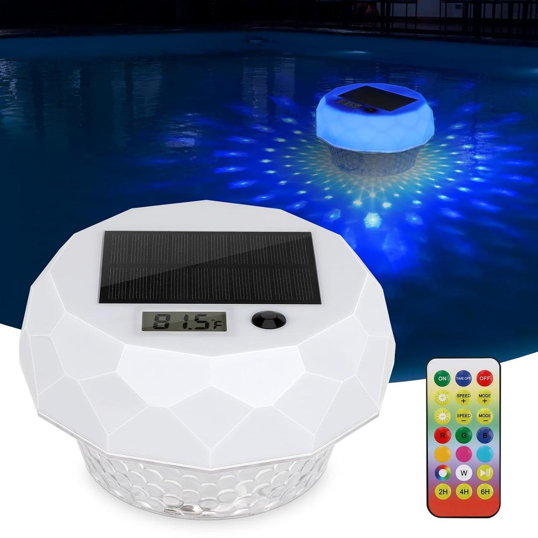 Solar Pool Thermometer Floating with Dynamic Light Show, Digital Temperature Thermometer, Solar Pool Light with Large LED Screen for Easy Readings, IP68 Waterproof for Hot Tubs & Spas Solar Pool Thermometer Floating with Dynamic Light Show, Digital Temperature Thermometer, Solar Pool Light with Large LED Screen for Easy Readings, IP68 Waterproof for Hot Tubs & Spas