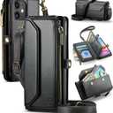 Strapurs Wallet Case Compatible with iPhone 11 RFID Blocking 7-Card Holder Soft PU Leather Magnetic Snap Shoulder Strap Zipper Pocket Phone Case Fit for iPhone 11 for Women 6.1" - Black