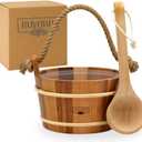 Sauna Bucket and Ladle Set Handcrafted from Canadian Red Cedar Wood 1 Gallon (4Liters) Water Capacity Leakproof Liner Natural Rope Handle - Luxury Sauna Accessories Set