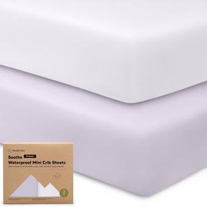 2 Pack and Play Sheets, Waterproof Mini Crib Sheets Fitted - 38x26 Organic Cotton Pack N Play Sheets for Graco Pack and Play Mattress, Playard Baby Crib Sheets, Neutral for Boy, Girl, Toddler (Lilac)