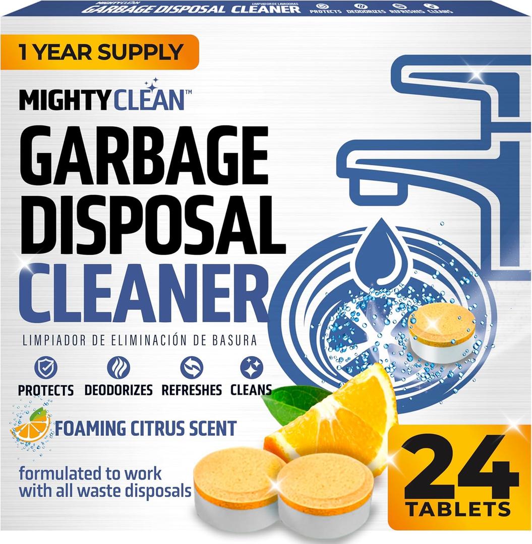 Garbage Disposal Cleaner And Deodorizer Tablets 24 Pack - 1 Year Supply Kitchen Sink Cleaner And Deodorizer, Septic Safe Foaming Cleaner, Lemon Scent, Removes Odor-Causing Residues