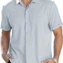 Mens Linen Shirts Short Sleeve Casual Shirt Button Down Summer Beach Vacation Tops Men Casual Dress Shirts Breathable (XX-Large, 00140_light Blue)