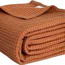 100% Cotton Waffle Weave Throw Blanket, Soft Lightweight Breathable Cozy Blankets for Bed Couch Home Dcor All-Season Use(Caramel, 40"x50")