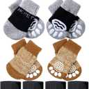 Frienda 8 Pieces Anti-Slip Socks for Cats Small Dog Socks to Prevent Licking Paws, Traction Control Boots Paw Protectors for Hardwood Floors for Puppy Small Dogs and Kittens(S,Black-Grey, Khaki)